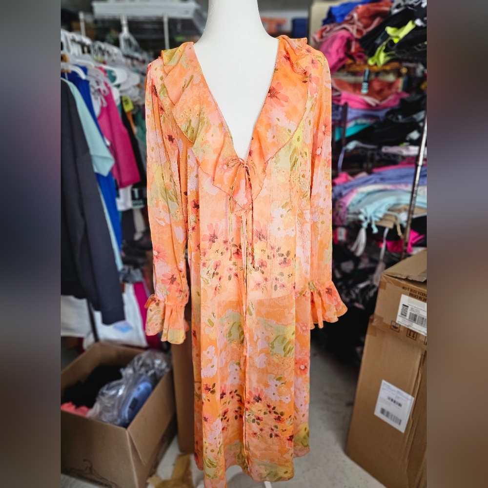 Wild fable orange floral maxi ruffle Duster Floral Orange Dress